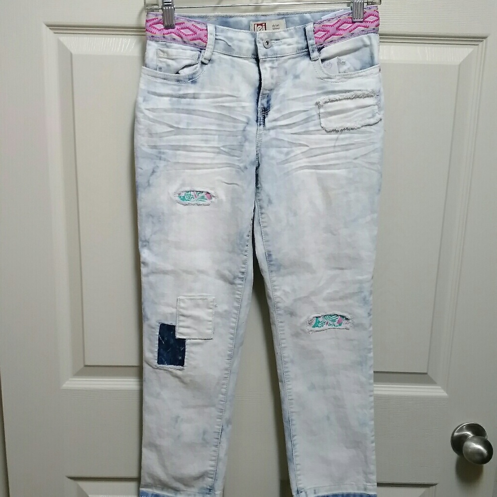 White Wash Jean Capris with Rips Girls 14